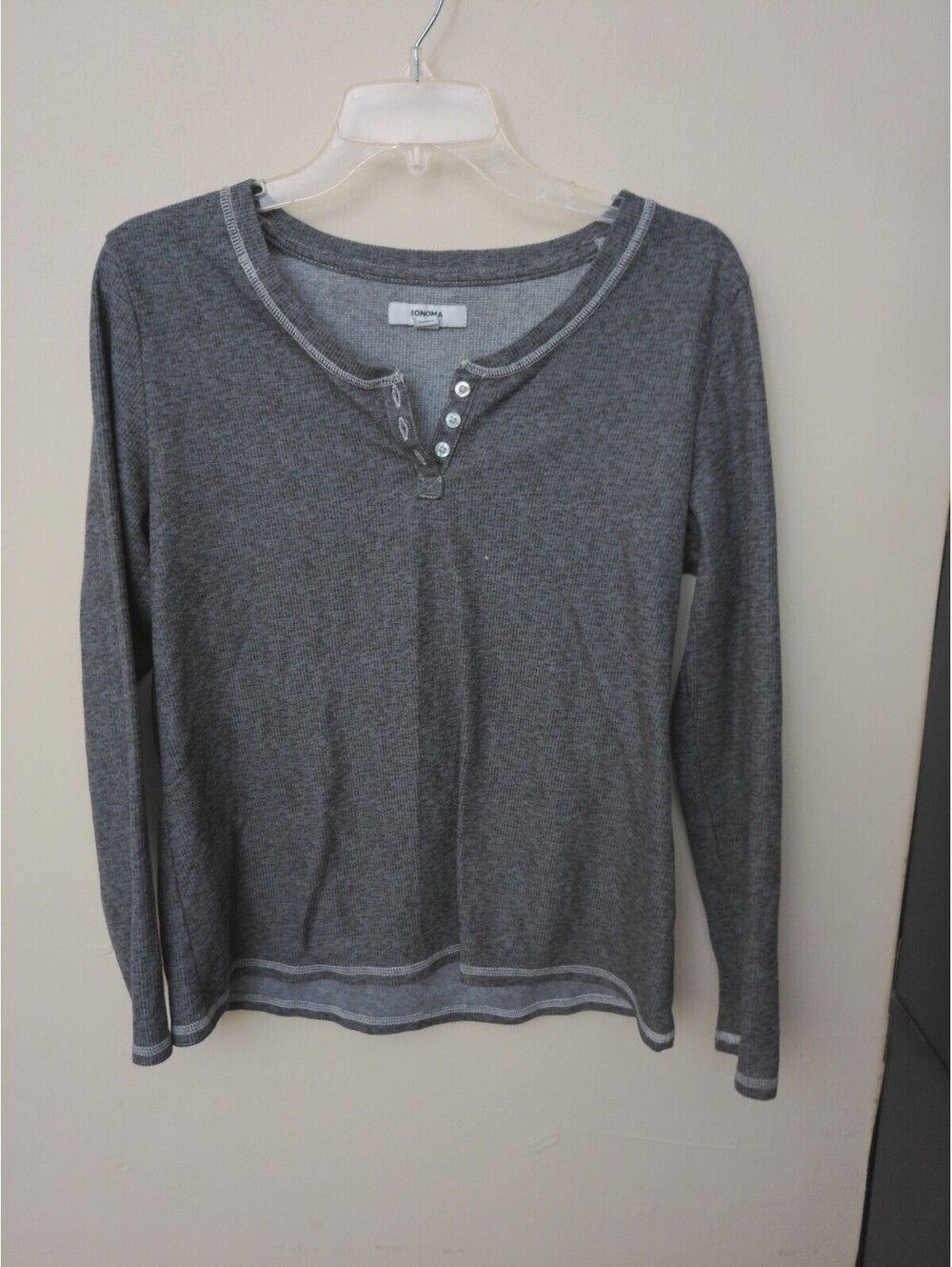 Sonoma Long Sleeve Henley Sleepwear Pajama Top Womens Gray Thermal Knit Size L